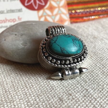 Pendentif Turquoise boite-Népal Tibet-Bijoux ethnique