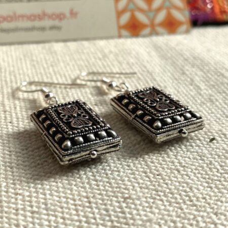 Alternative view of Boucles d'oreilles Ethniques Rectangle Argent