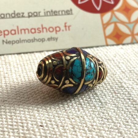 Grande Perle Ethnique-Népal Tibet-Turquoise Corail