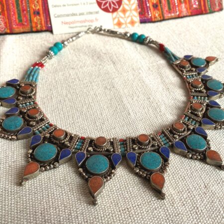 Grand Collier en Pierres Turquoise Lapis Lazuli Corail