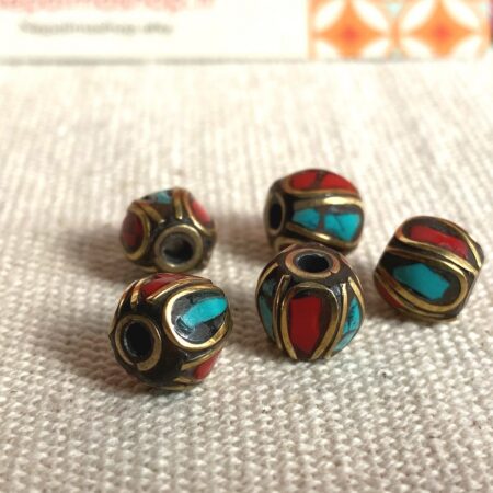 Alternative view of Lot de perles Népalaise en Corail et Turquoise