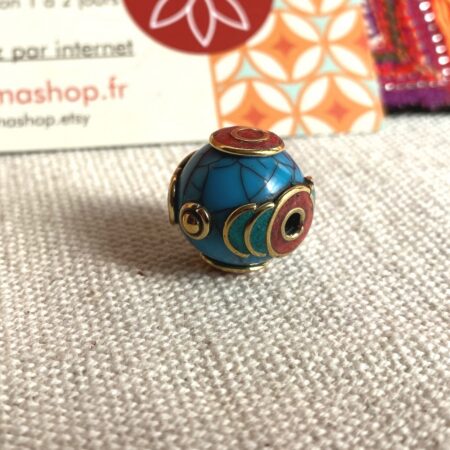 Perle ronde bleu Ethnique Népal Tibet