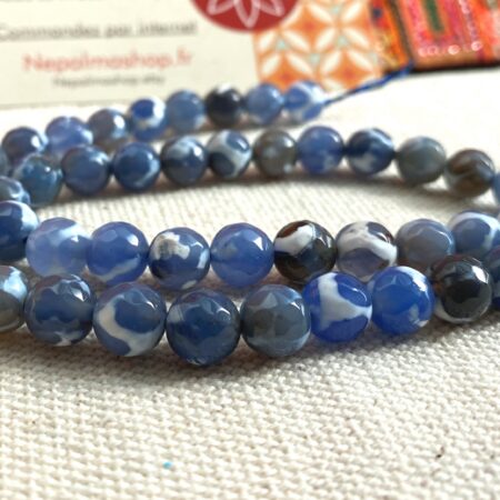 Lot de Perles Agate bleu facettée 8 mm-Pierres Naturelles-Perles du monde