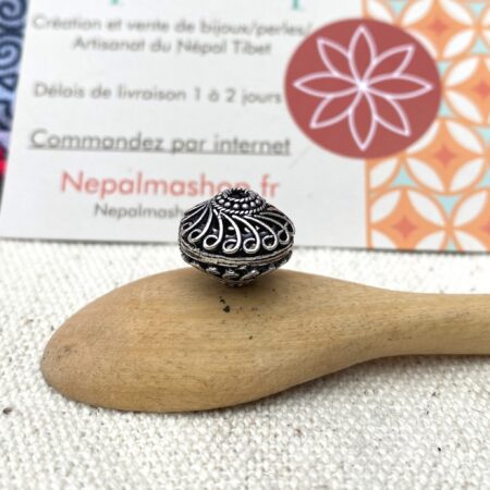 Perle Métal Ciselée argent Népalaise Tibétaine-Création bijoux ethniques