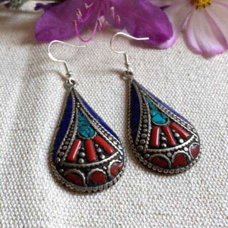 Alternative view of Boucles d'oreilles Ethniques-Bijoux Turquoise Lapis Corail
