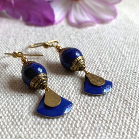 Alternative view of Boucles d'oreilles Lapis Lazuli-Népal Tibet-Bijoux ethniques Bleus