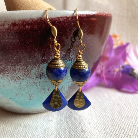Boucles d'oreilles Lapis Lazuli-Népal Tibet-Bijoux ethniques Bleus