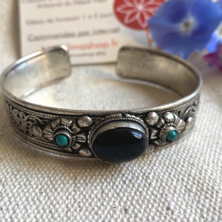 Alternative view of Bracelet manchette ethnique argent filgranes Pierre Onyx