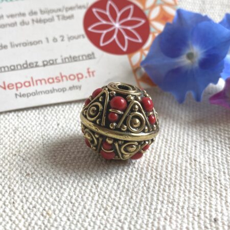 Alternative view of Perle du Népal Tibet ethnique Corail-Création Bijoux