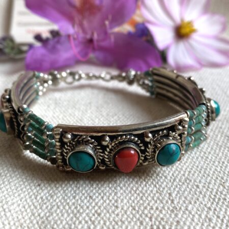 Bracelet tibétain Turquoise Corail-Bijoux Bohèmes