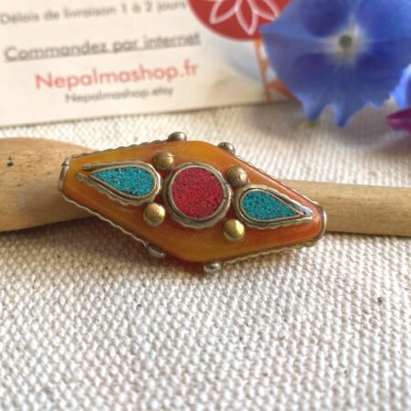 Perle Ethnique Ambrée Turquoise Népal Tibet-Création Bijoux Bohèmes