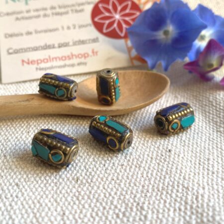 Alternative view of Lot de Perles ethniques Lapis Lazuli Turquoise-Népal Tibet Himalaya