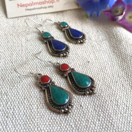 Boucles d'oreilles ethniques Pierres du Népal Tibet