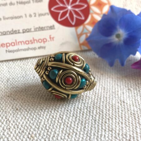 Grande Perle du Népal Tibet Turquoise-Création bijoux