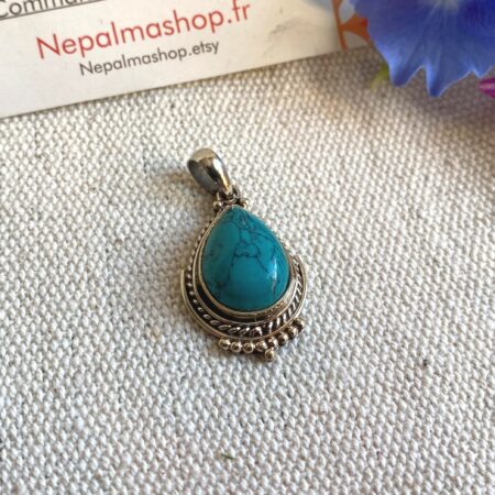Alternative view of Pendentif Turquoise Argent-Bijoux Népal Tibet