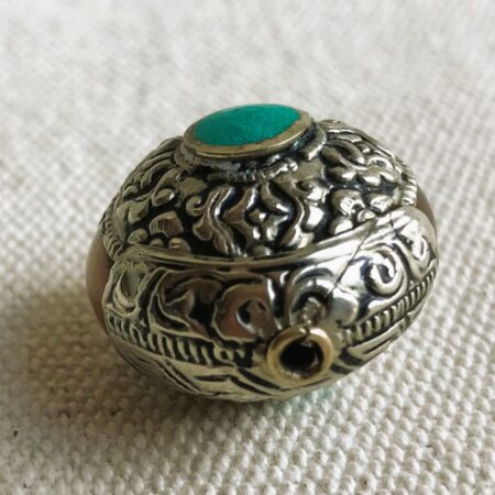 Alternative view of Perle Ethnique Tibétaine en argent et Turquoise-Perle du Monde pour création
