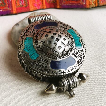 Très grand pendentif traditionnel Tibetain-Bijoux Turquoise Lapis Lazuli Naturel