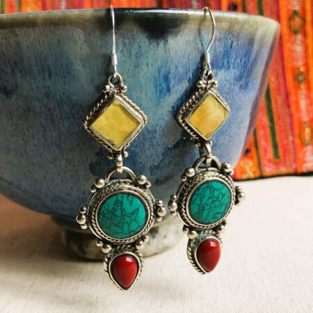 Boucles d'oreilles Ethniques-Bijoux Pierres Naturelles-Boucles d'oreilles Pierres Argent