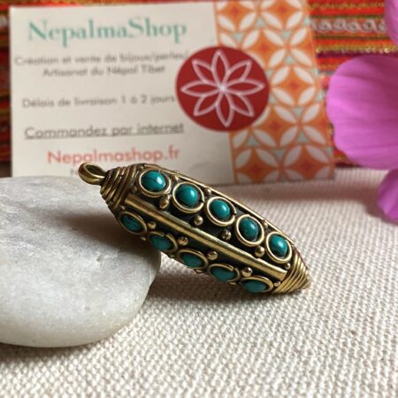 Grand Pendentif du Népal Tibet Turquoise-Artisanat du Monde