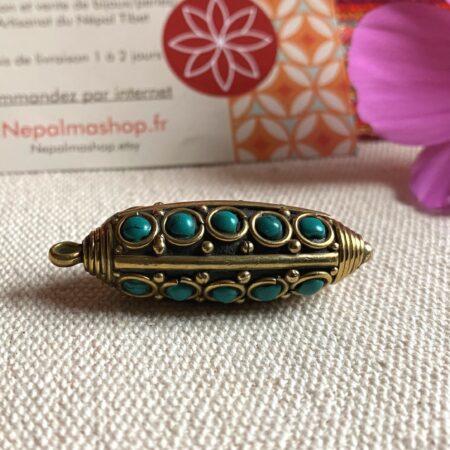 Alternative view of Grand Pendentif du Népal Tibet Turquoise-Artisanat du Monde