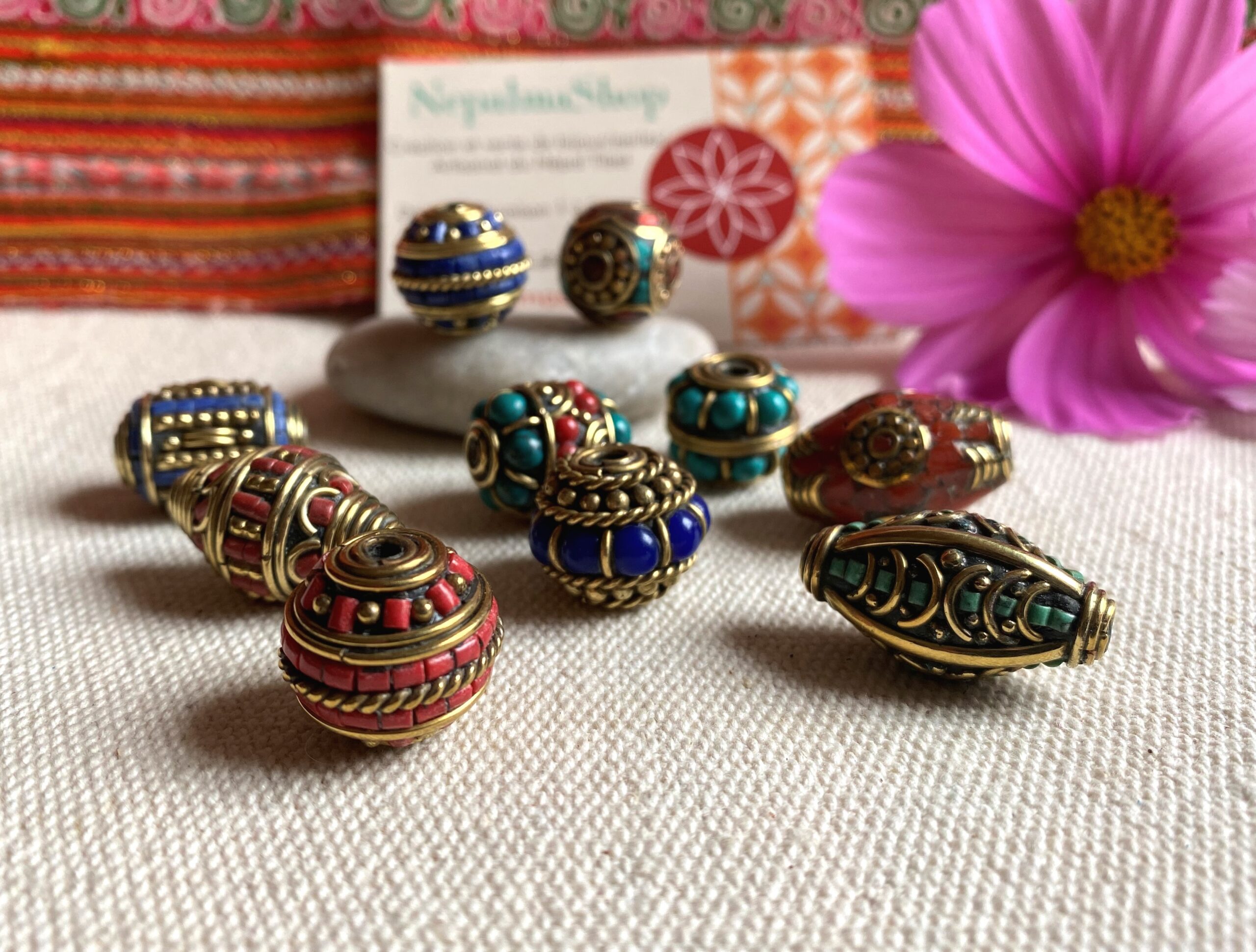 Ensemble de Perles Pierres Népal Tibet- Lot de Perles Création Bijoux – Image 2