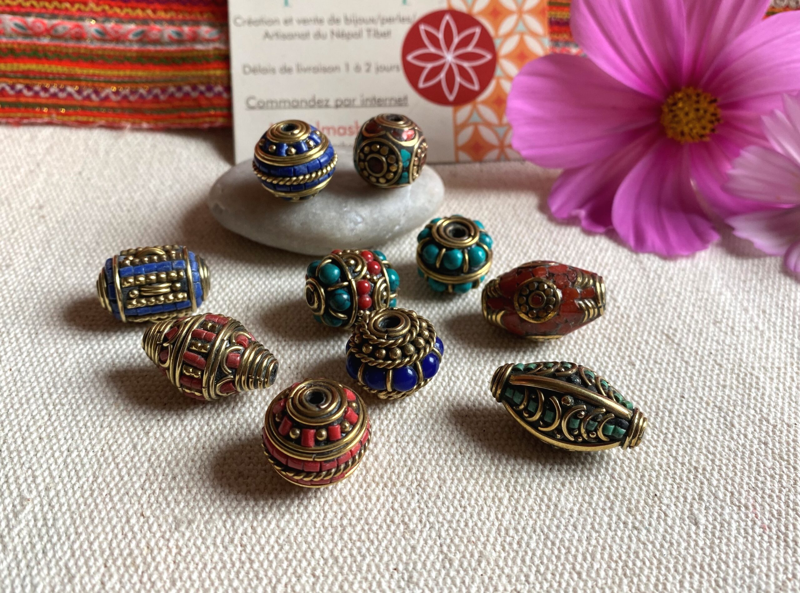 Ensemble de Perles Pierres Népal Tibet- Lot de Perles Création Bijoux – Image 3