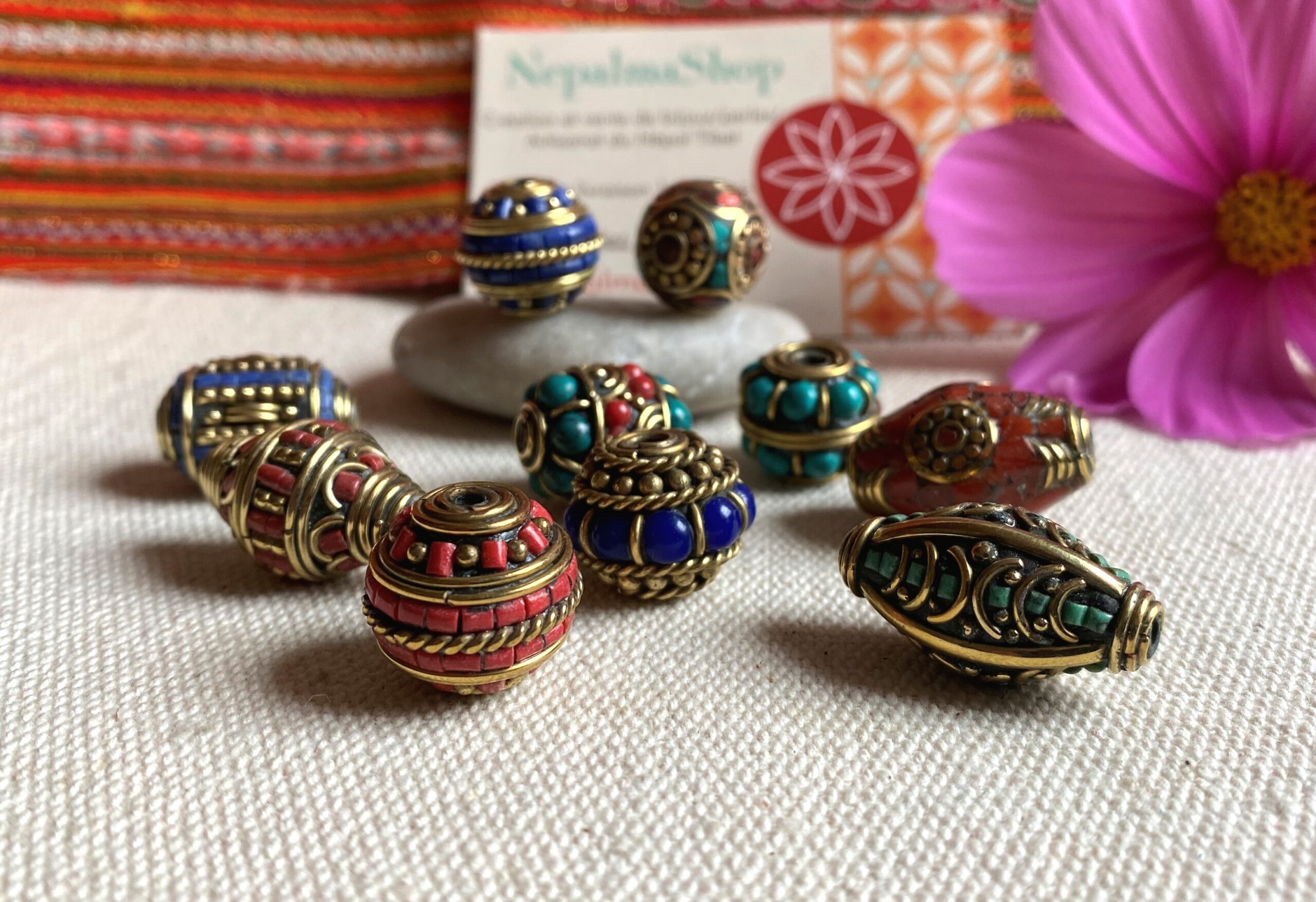 Ensemble de Perles Pierres Népal Tibet- Lot de Perles Création Bijoux – Image 4