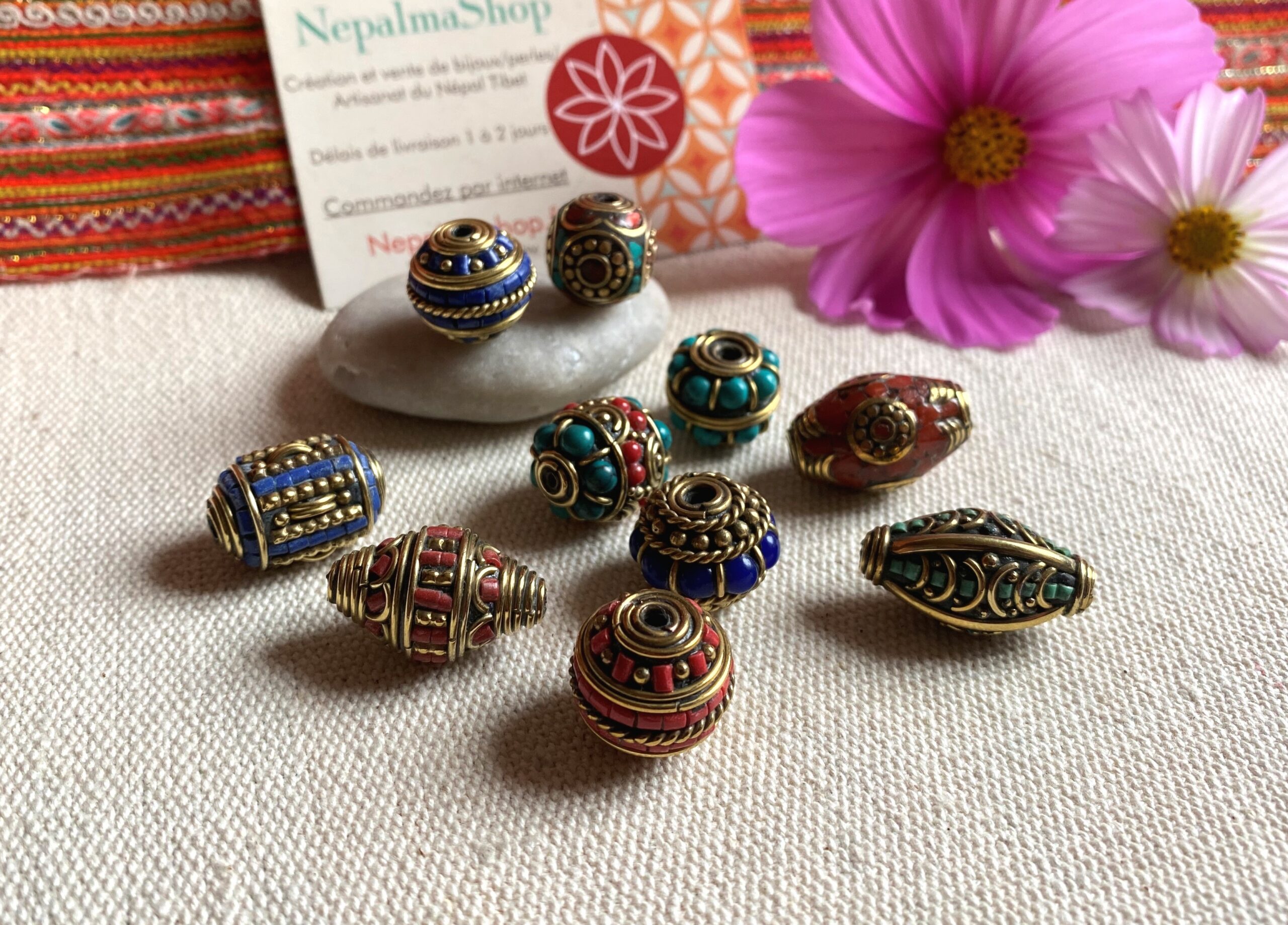 Ensemble de Perles Pierres Népal Tibet- Lot de Perles Création Bijoux – Image 5