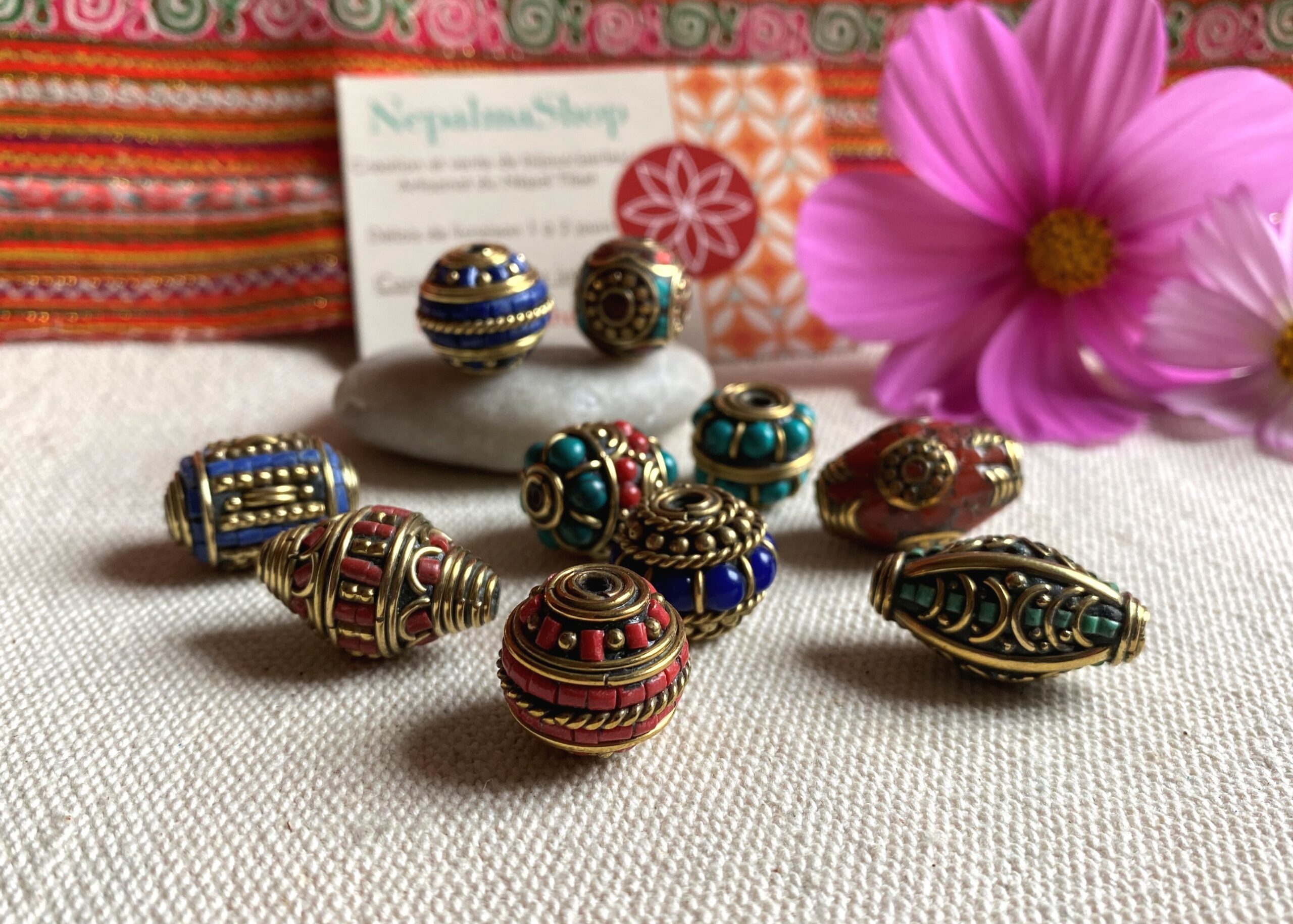 Ensemble de Perles Pierres Népal Tibet- Lot de Perles Création Bijoux
