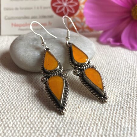 Boucles d'oreilles Ethniques Ambrée du Népal Tibet